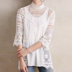 NWT Plenty by Tracy Reese Anthropologie cream 100% cotton Laced Maris Tunic top